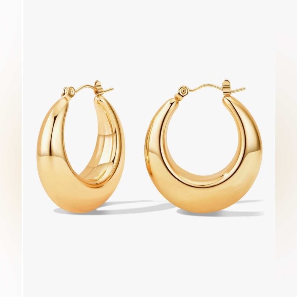 RETAIL 💰350 14K GOLD PLATED Chunky Hoop Statement Earrings